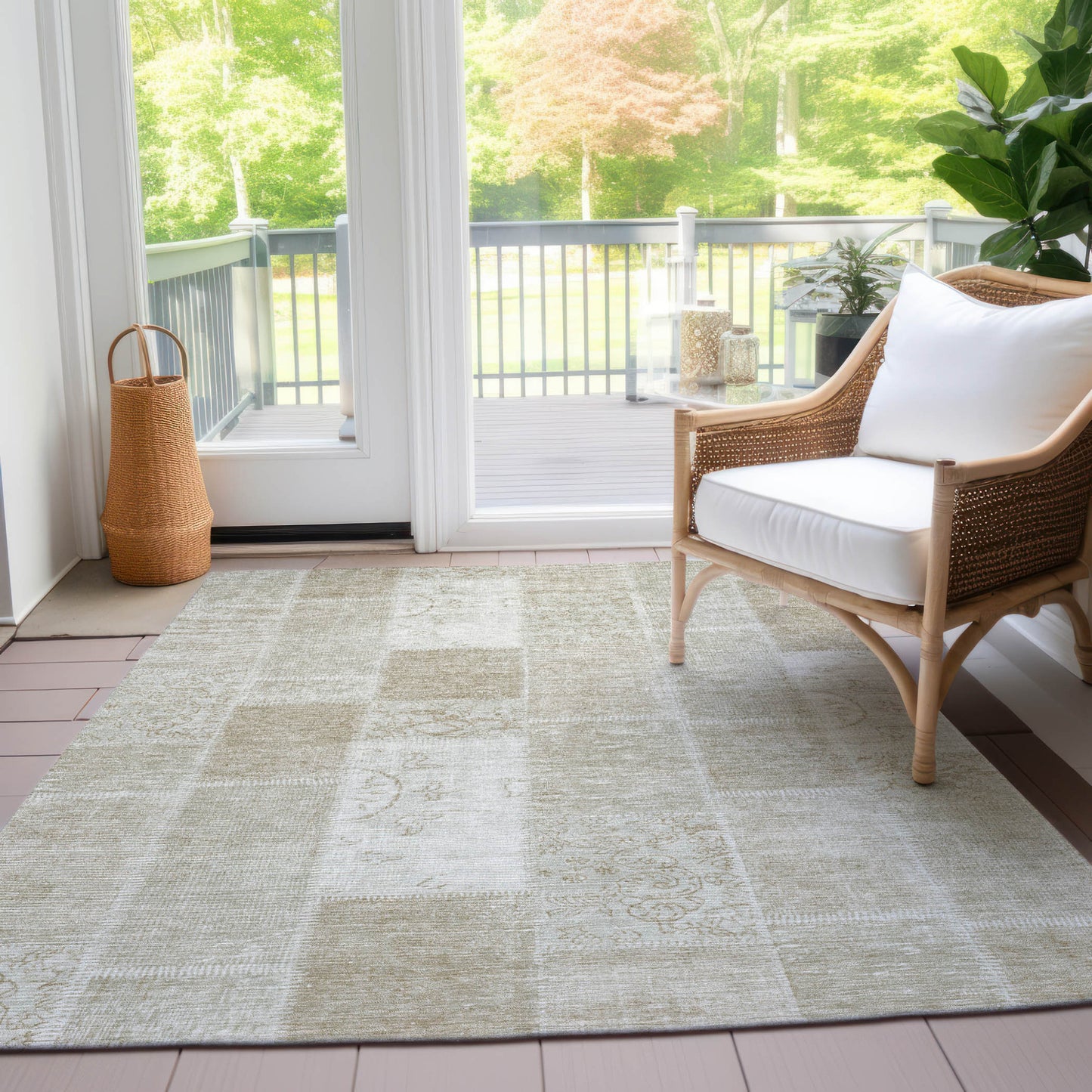 3' X 5' Taupe Beige And Tan Patchwork Washable Indoor Outdoor Area Rug-8