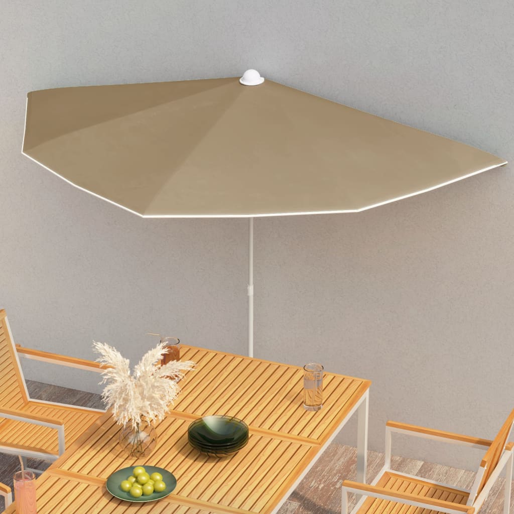 vidaXL Garden Half Parasol with Pole Outdoor Umbrella Sunshade Multi Colors