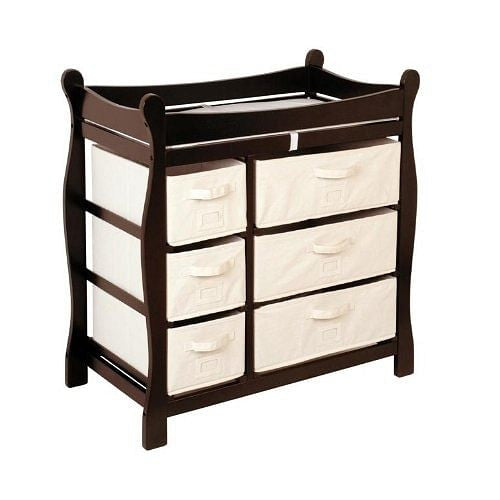 Espresso Wood Baby Diaper Changing Table with 6 Storage Baskets-1