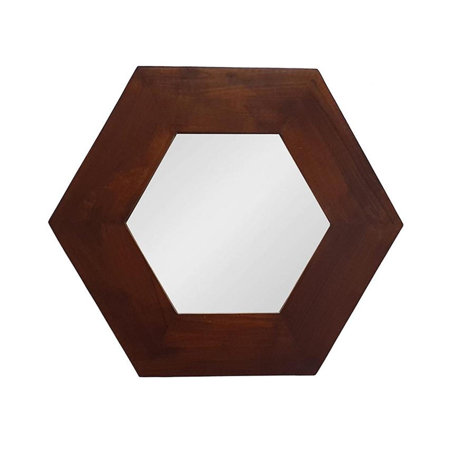 19" Dark Brown Hexagon Solid Wood Framed Accent Mirror-1