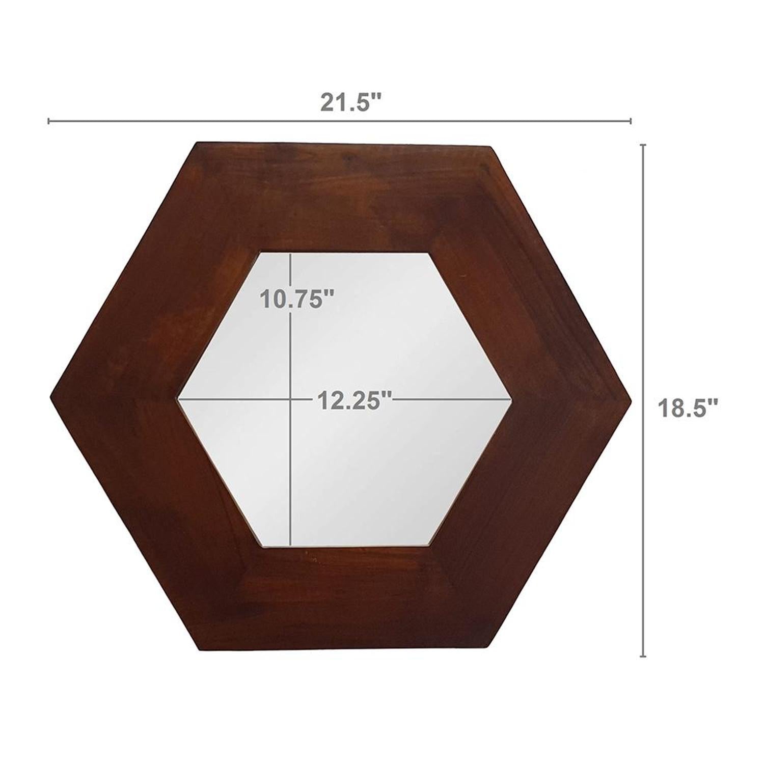 19" Dark Brown Hexagon Solid Wood Framed Accent Mirror-7