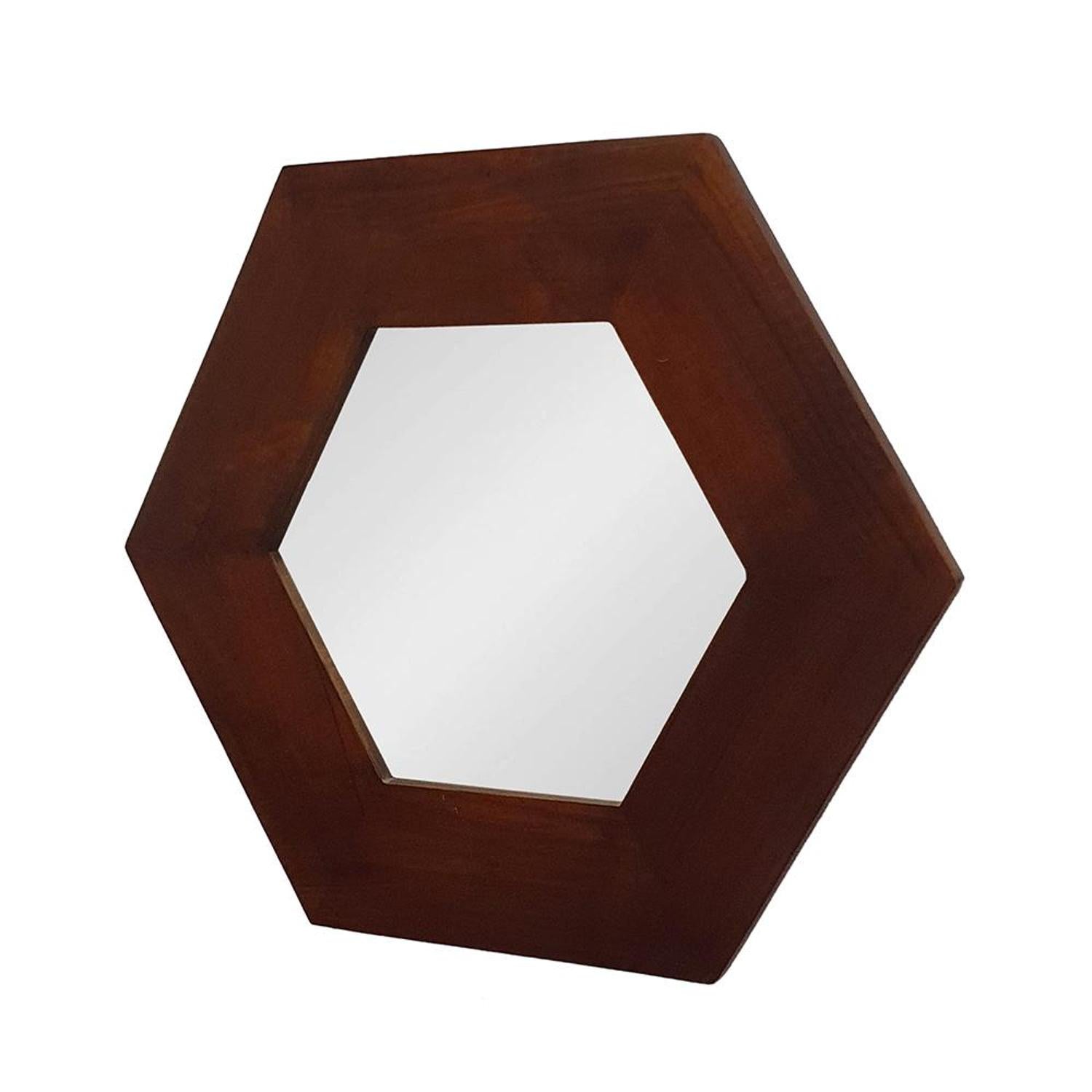 19" Dark Brown Hexagon Solid Wood Framed Accent Mirror-2