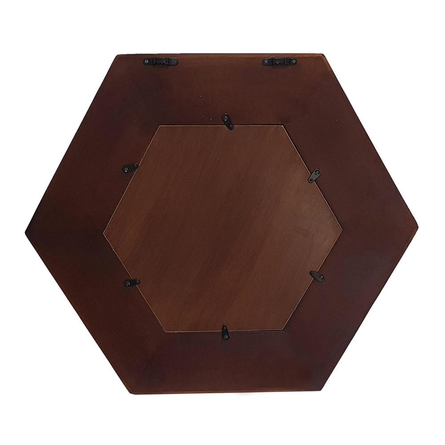 19" Dark Brown Hexagon Solid Wood Framed Accent Mirror-3
