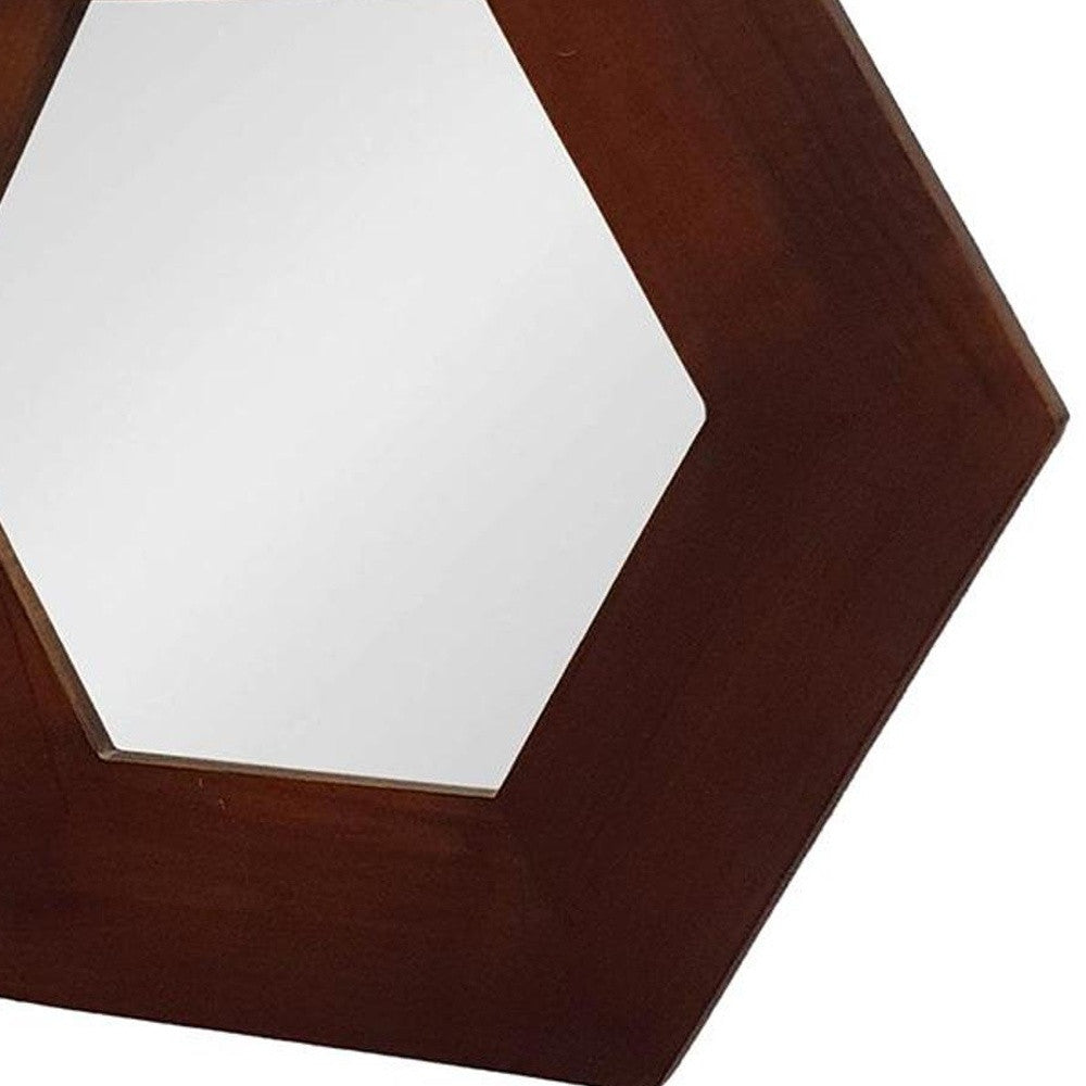 19" Dark Brown Hexagon Solid Wood Framed Accent Mirror-5