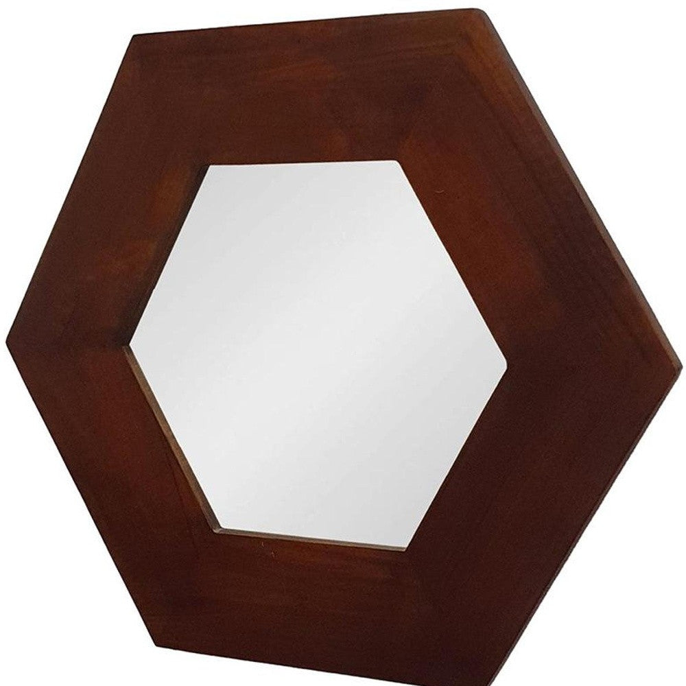19" Dark Brown Hexagon Solid Wood Framed Accent Mirror-4
