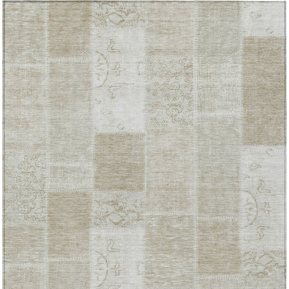 3' X 5' Taupe Beige And Tan Patchwork Washable Indoor Outdoor Area Rug-5
