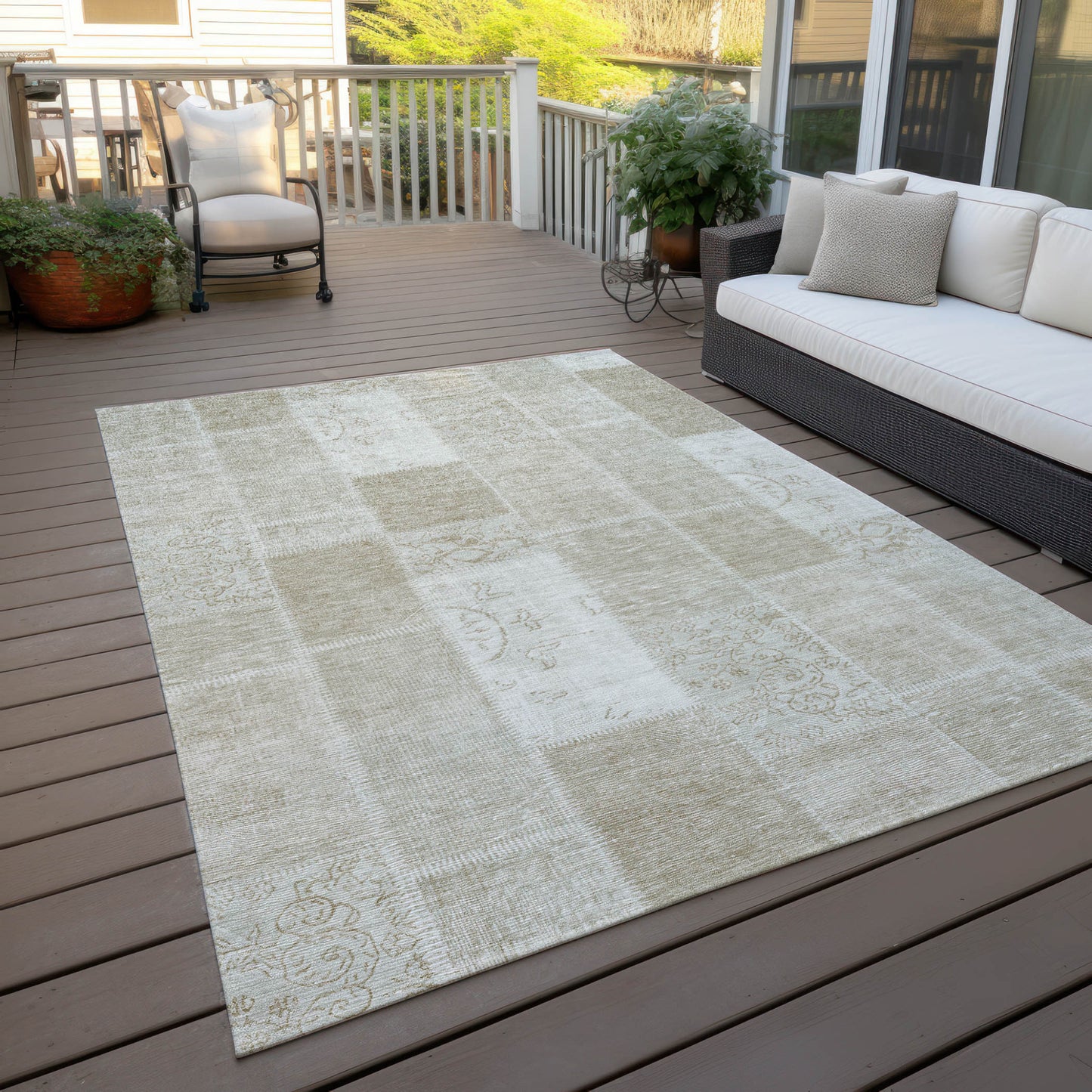 3' X 5' Taupe Beige And Tan Patchwork Washable Indoor Outdoor Area Rug-6