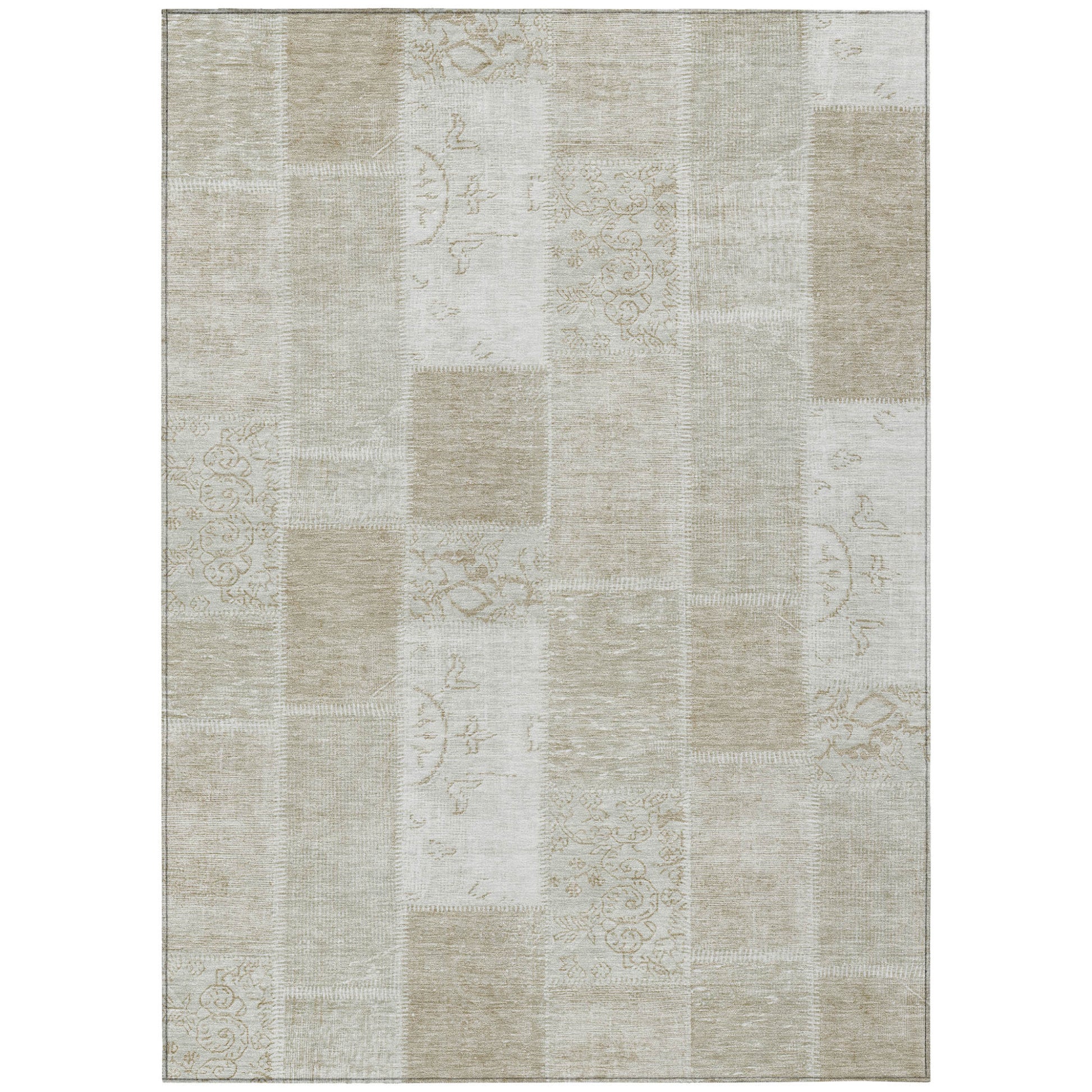 3' X 5' Taupe Beige And Tan Patchwork Washable Indoor Outdoor Area Rug-1