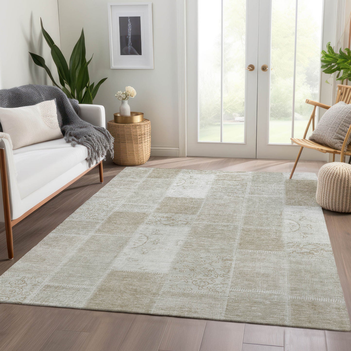3' X 5' Taupe Beige And Tan Patchwork Washable Indoor Outdoor Area Rug-7
