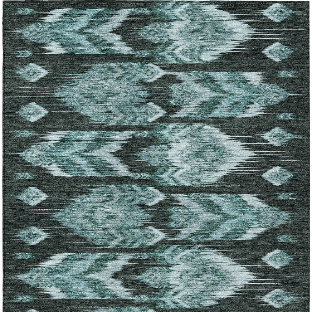 10' X 14' Teal Blue Aqua And Charcoal Southwestern Washable Indoor Outdoor Area Rug-6