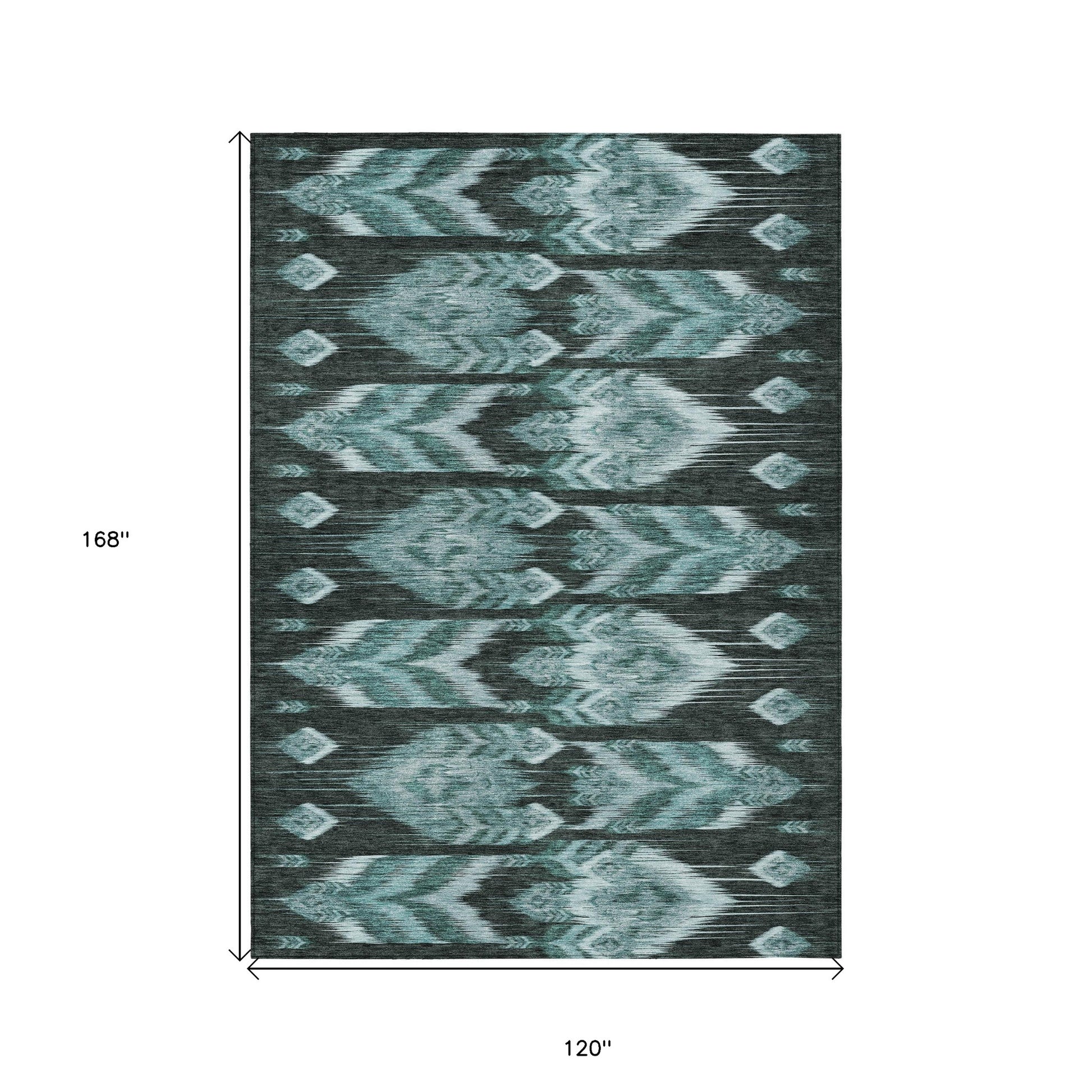 10' X 14' Teal Blue Aqua And Charcoal Southwestern Washable Indoor Outdoor Area Rug-2