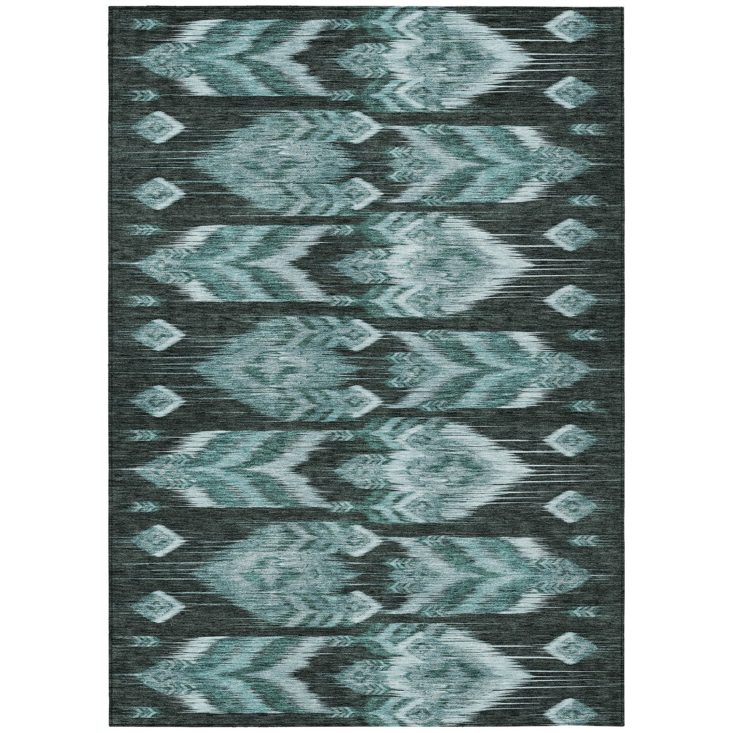 10' X 14' Teal Blue Aqua And Charcoal Southwestern Washable Indoor Outdoor Area Rug-1