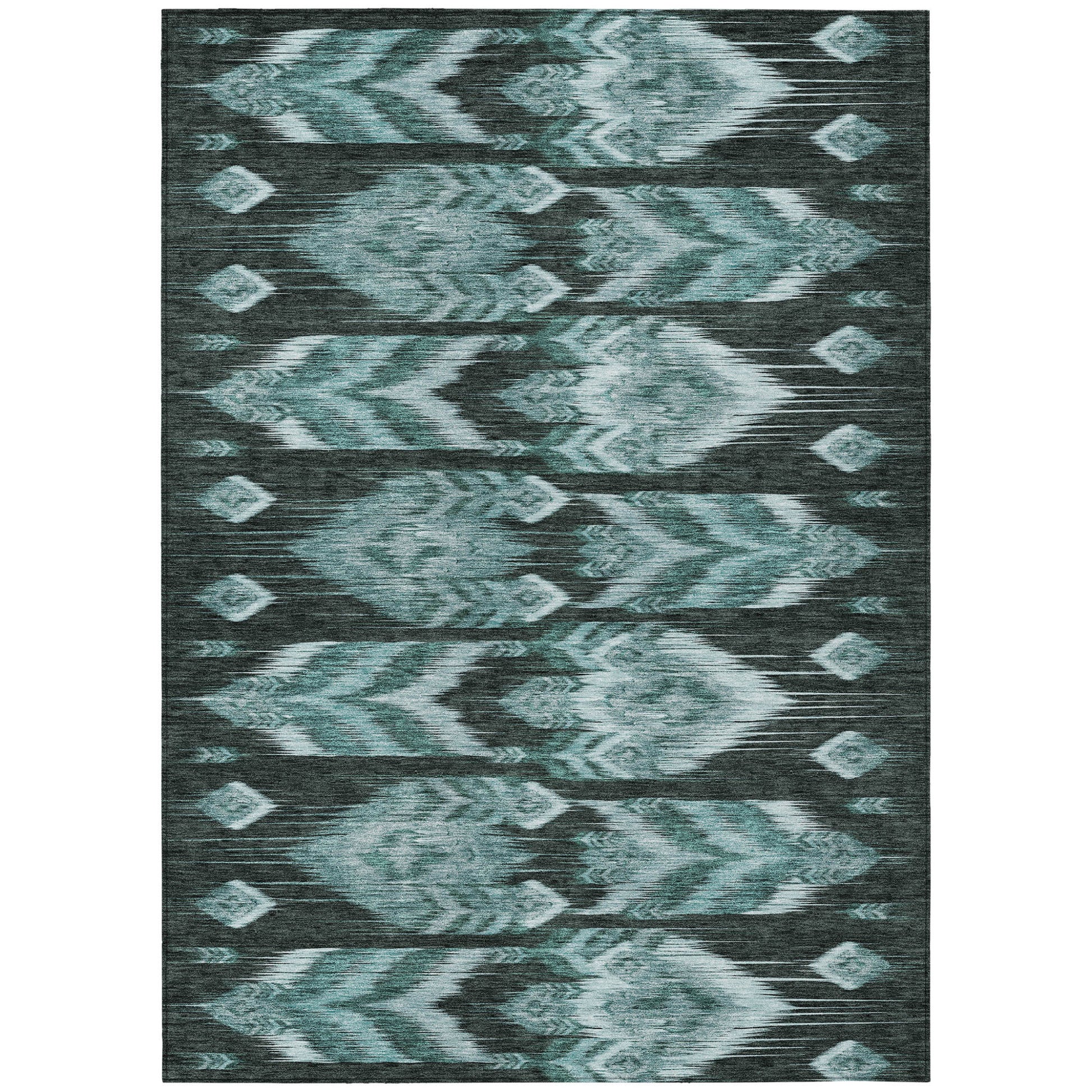 10' X 14' Teal Blue Aqua And Charcoal Southwestern Washable Indoor Outdoor Area Rug-1