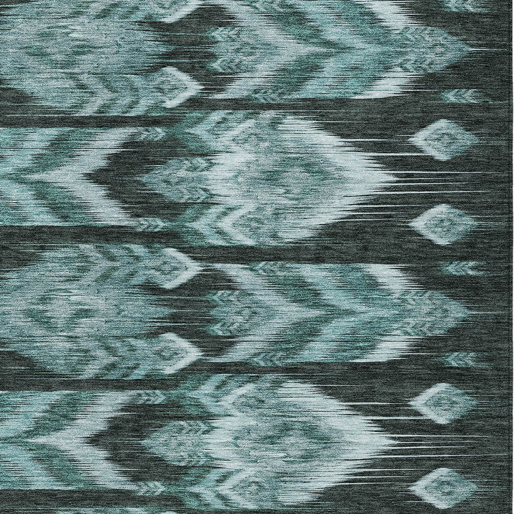 10' X 14' Teal Blue Aqua And Charcoal Southwestern Washable Indoor Outdoor Area Rug-5