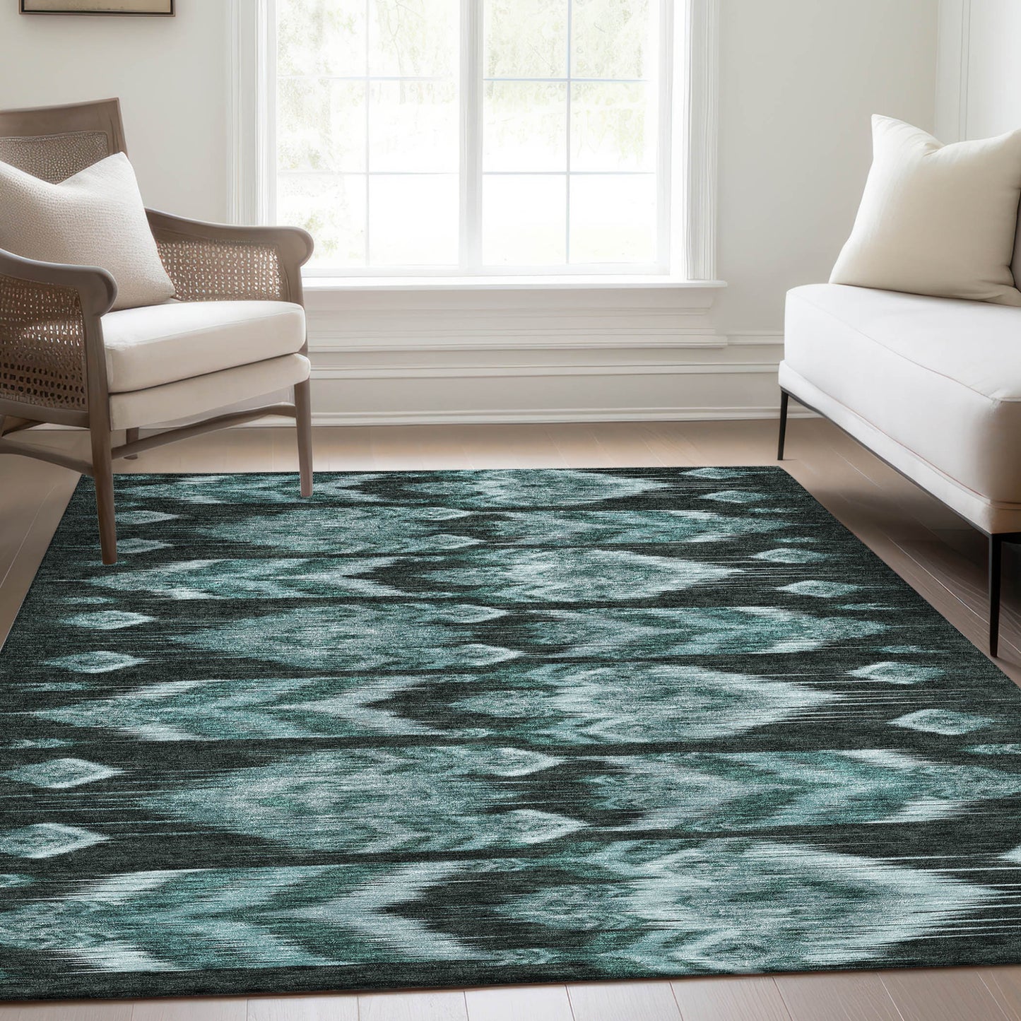 10' X 14' Teal Blue Aqua And Charcoal Southwestern Washable Indoor Outdoor Area Rug-8