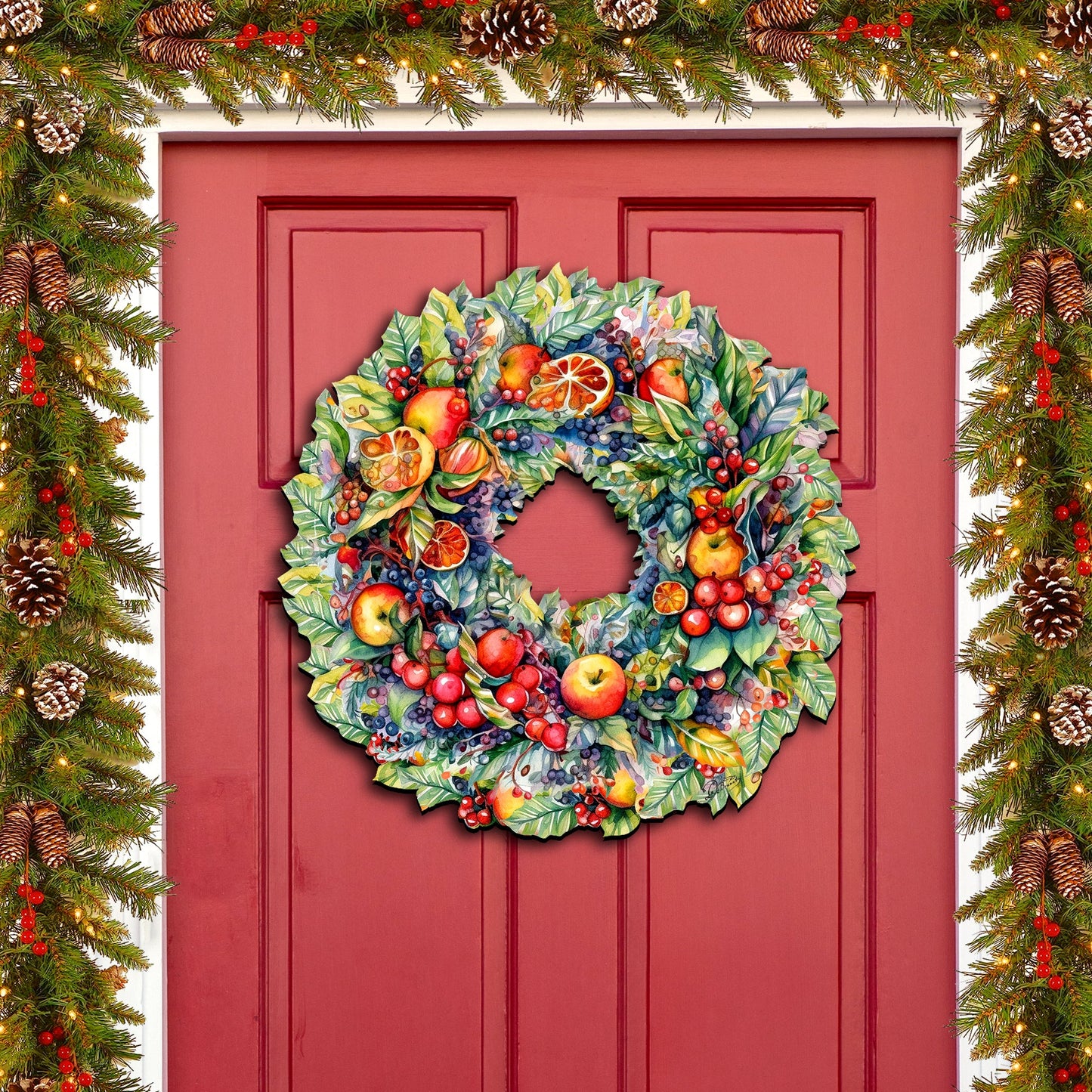 Summer Harvest Fruit Wreath Holiday Door Decor by G. Debrekht - Fall Halloween Decor - 8611071H