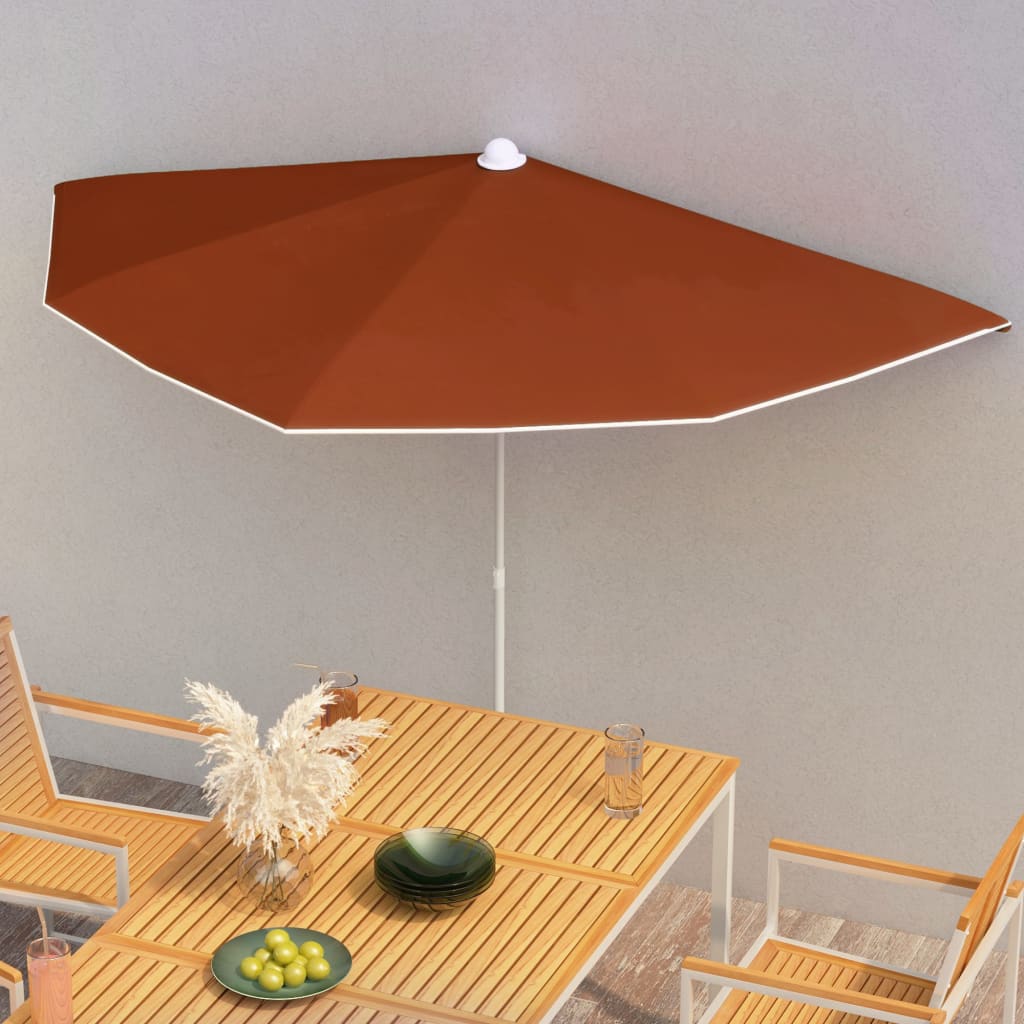 vidaXL Garden Half Parasol with Pole Outdoor Umbrella Sunshade Multi Colors