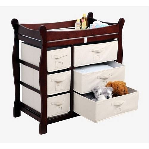 Espresso Wood Baby Diaper Changing Table with 6 Storage Baskets-0